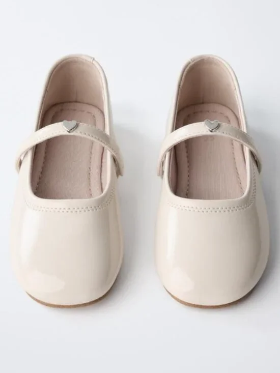 Zara Toddler Girl Heart Ballet Shoes Cream Tan Size 22 US 6
