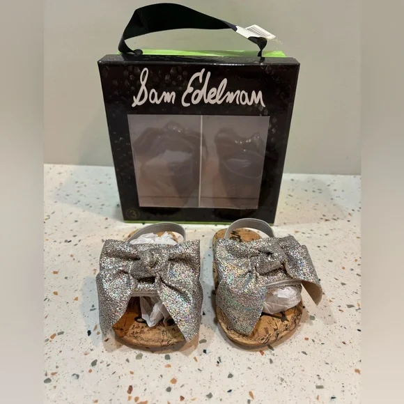 Sam‎ Edelman Baby Gigi Glitter Bow Dress Sandals/Shoes - Sz 3 USA