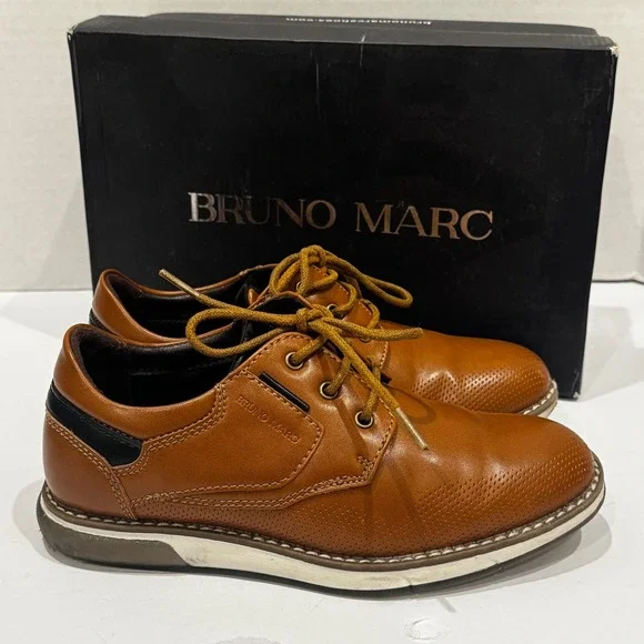 Bruno Marc Kids Brown Perforated Lace Up Oxford‎ Dress Shoes Flawed New Size 1