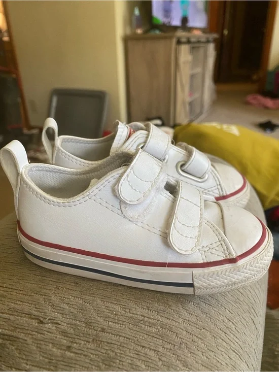 Converse Kids White Sneakers with Red and Navy Trim