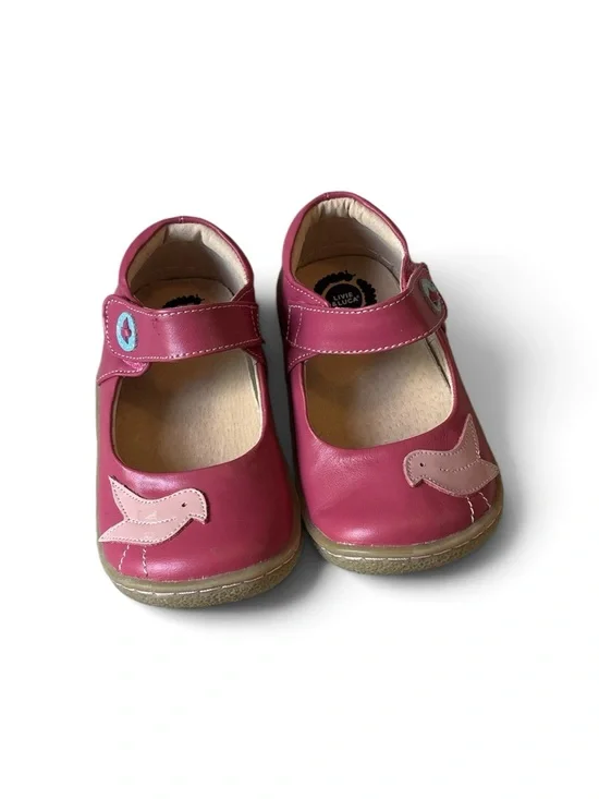 Livie & Luca Girls' Raspberry Pink Mary Janes with Bird Appliqués