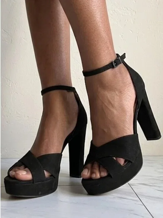 Jessica Simpson Irbella Black Suede Crisscross Platform Heels Ankle Strap 8M