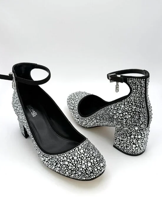 Michael Kors Perla Women's Black Crystal Embellished Ankle Strap Pumps US 6.5 M
