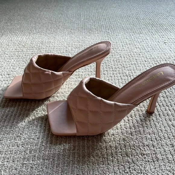 Lulu's Quilted Blush Square-Toe Stiletto Mules