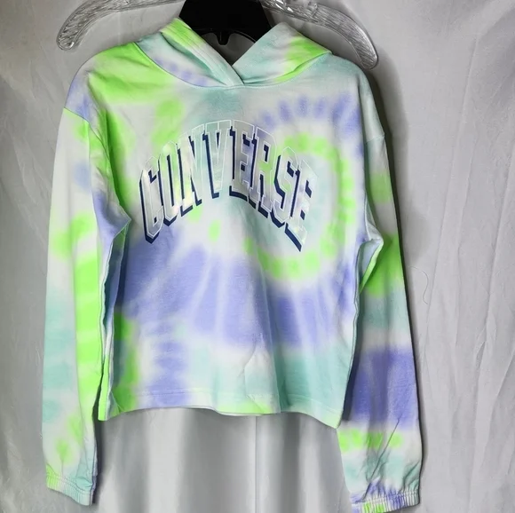 Converse M Green Girl's All Over Print Tie-Dye Boxy Hoodie (Big Kids) Size M