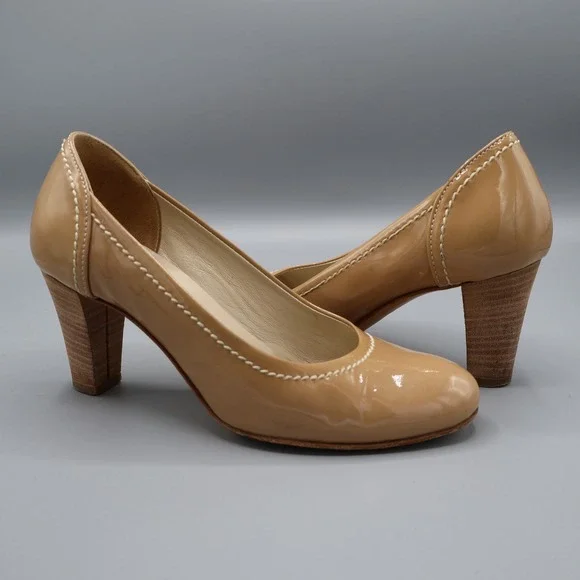 AGL Patent‎ Leather Pumps Womens 35.5 Tan Classic Old Money Career Professional