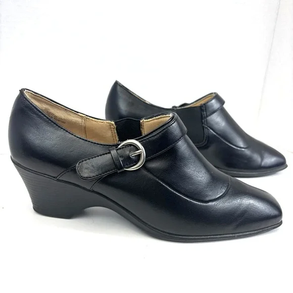 Kelly & Katie Wedge‎ Heel Shoes Womens Size 8.5 Black Pumps Buckle