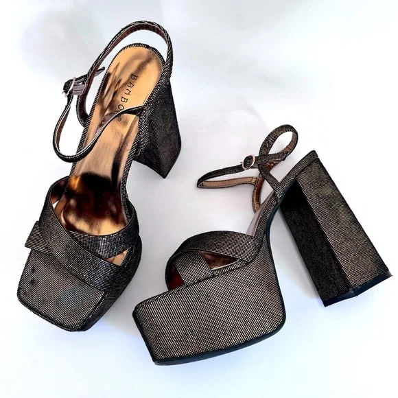 Bronze Ankle Strap Square toe Chunky  Platforms