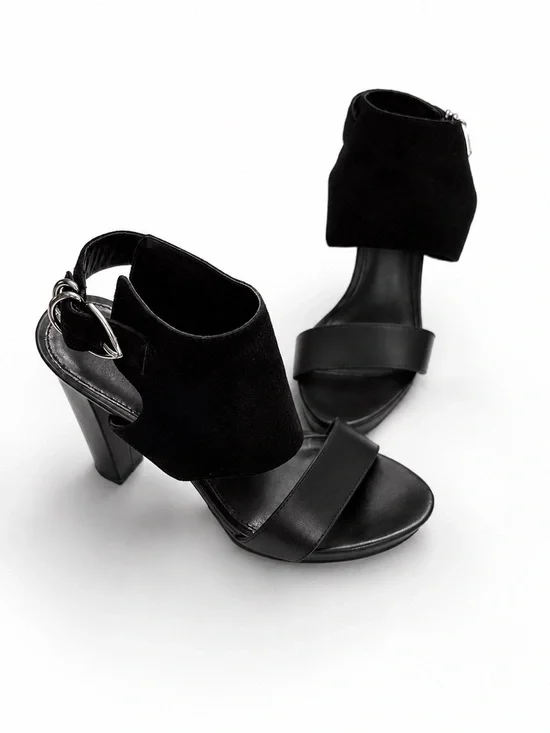 Pelle Moda 6.5 Black High Heel Open-Toe Sandals Women's Elegant Ankle Cuff Block