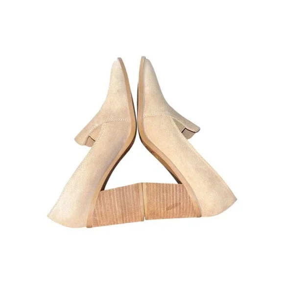 Joie Women’s 7.5 Wevenly Tan Beige Suede Leather Slip On Stretch Block Heel