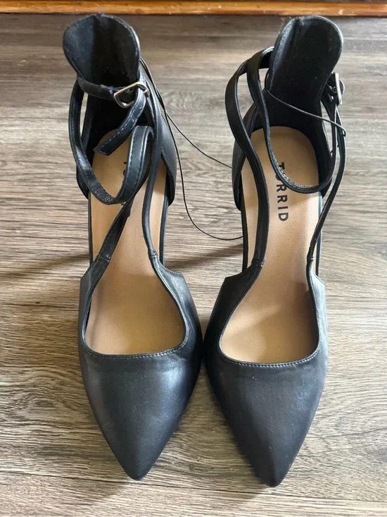 Black Pointed Toe Ankle-Strap Heels