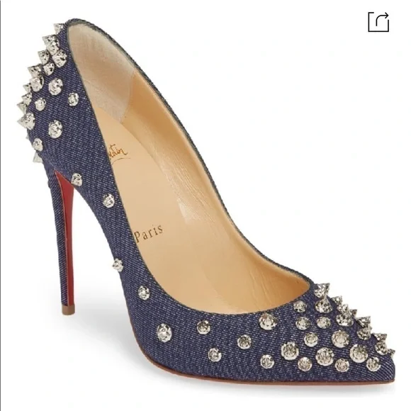 Louboutin Aimantaclou Studded Blue Denim Pumps Heels Size 39
