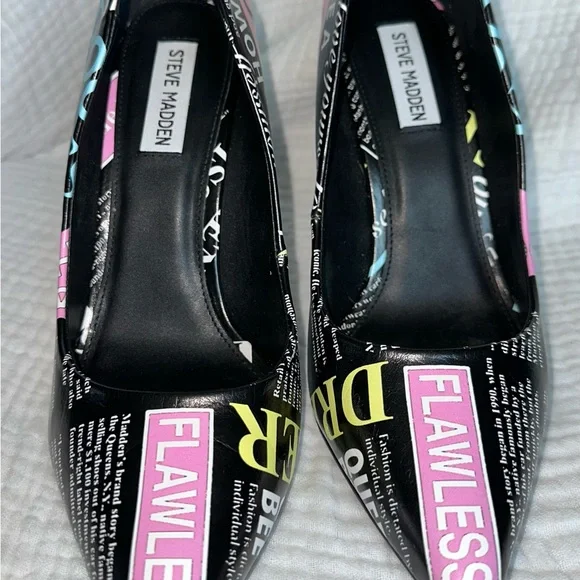 Steve‎ Madden Black and Multi-Color Graphic Heels