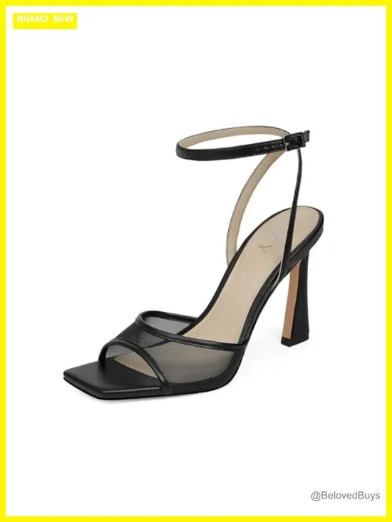Strappy Heels Women Square Toe Ankle Strap Stiletto Mesh High Heels Dress