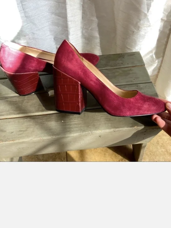 Nine West Women's Dusty Red Suede-Look Block Heel Pumps