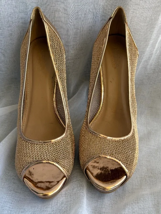 Charlotte Russe Kydee Peep Toe Heels |‎ Rose Gold | Women’s Size 9 | Party Glam