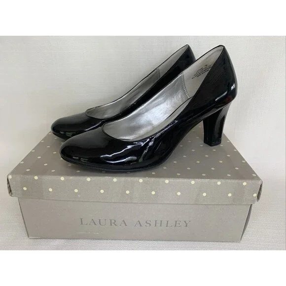 Laura Ashley Women’s Black Faux Patent Leather Heels‎ Pumps 7 M MF
