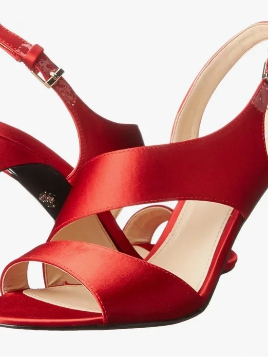 Nina Red Satin Slingback Heels