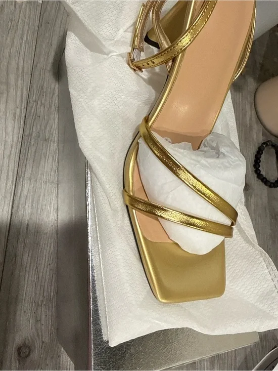 Gold Strappy Square-Toe Women’s Sandal