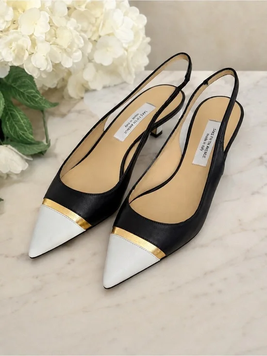 Saks Fifth Avenue Made in Italy Leather Colorblock Pointed Toe Slingback Heels 8
