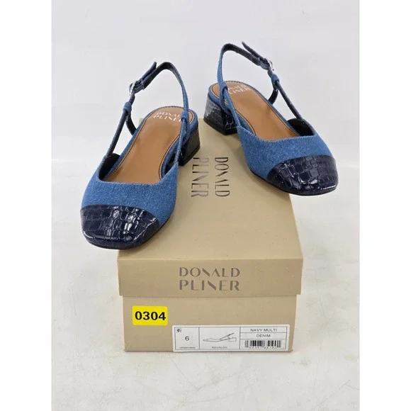 Donald Pliner Revaldn Slingback Heels Womens 6 Navy Multi Denim - New