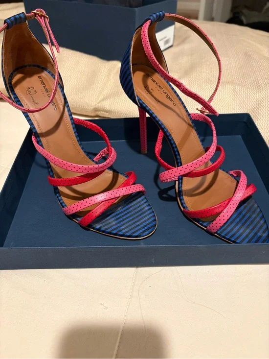 Malone   Emanuel Ungaro Blue and Pink Strappy Stiletto Sandals