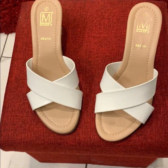 Akris White Crisscross Slide Heels