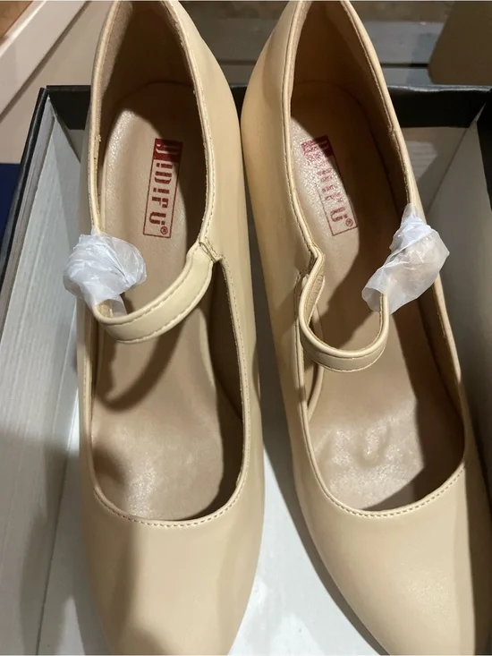 Women’s Nude Mary Jane Heels with Strap by (Unbranded)
