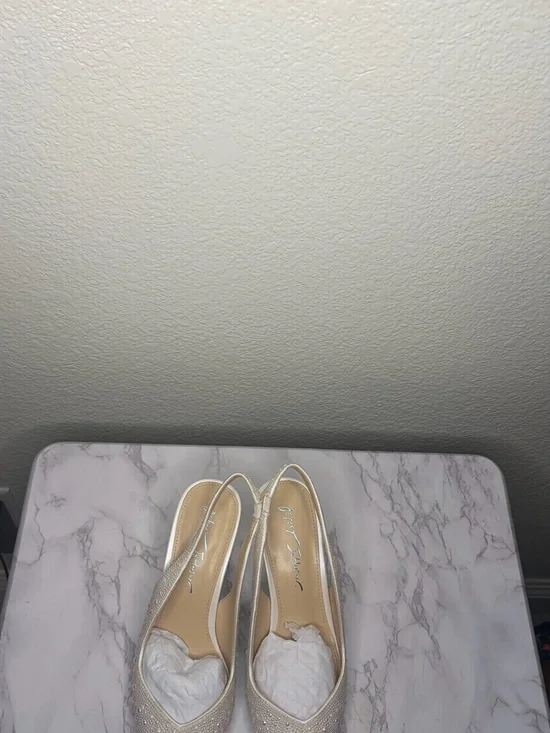 Betsey Johnson Champagne Glitter Slingback Heels