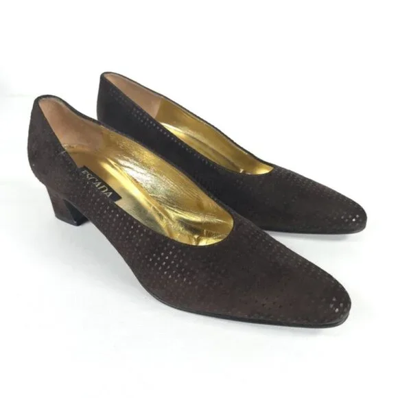 ESCADA MADE IN ITALY 🇮🇹 LEATHER VERO CUOIO Block Heels Designer Size 8AA‎