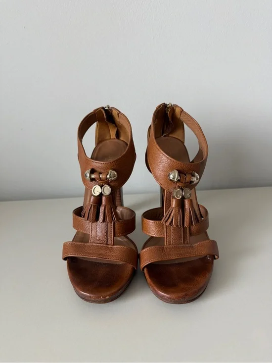 Gucci Brown Pebbled Leather Marrakech Open-Toe Block Heel Sandals Size 36