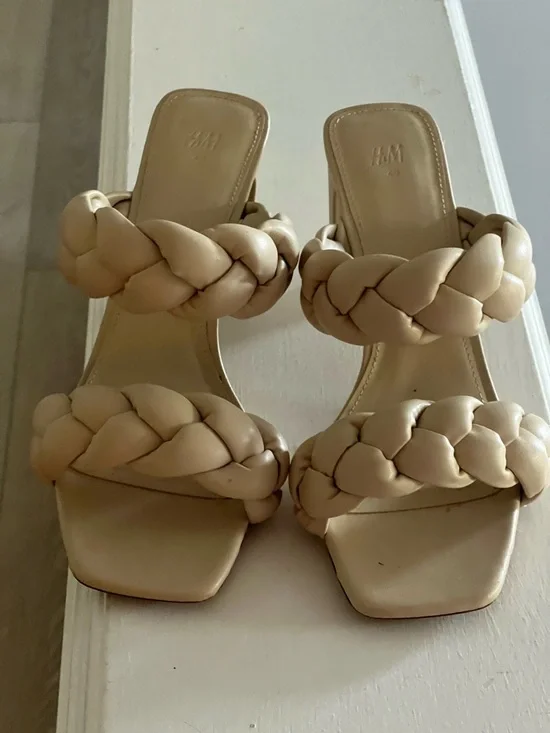 H&M Tan Braided Double-Strap Slide Heels