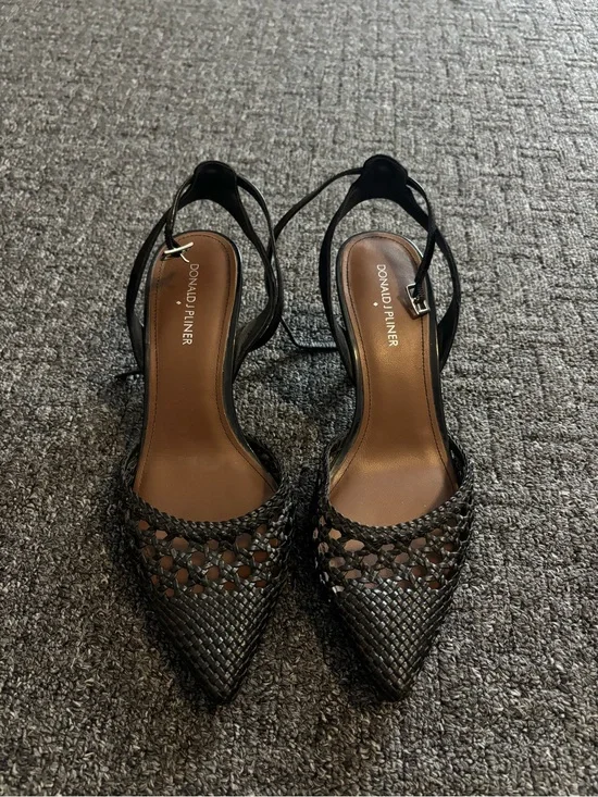 Donald J. Pliner Black Woven Pointed Slingback Pumps