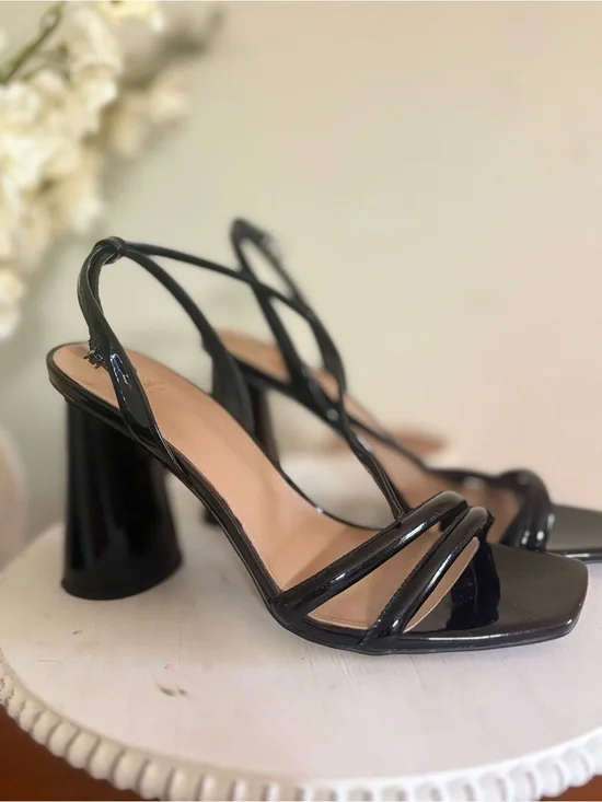 Sam Edelman Black Patent Strappy Block Heel Sandals