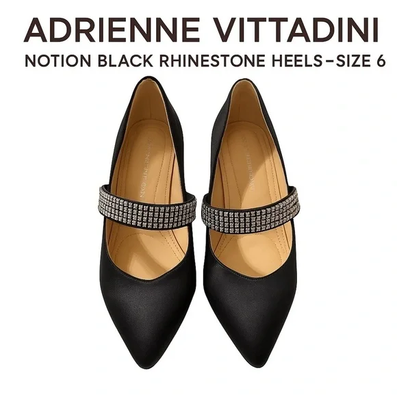 Adrienne Vittadini Notion Black Rhinestone Heels – Size 6