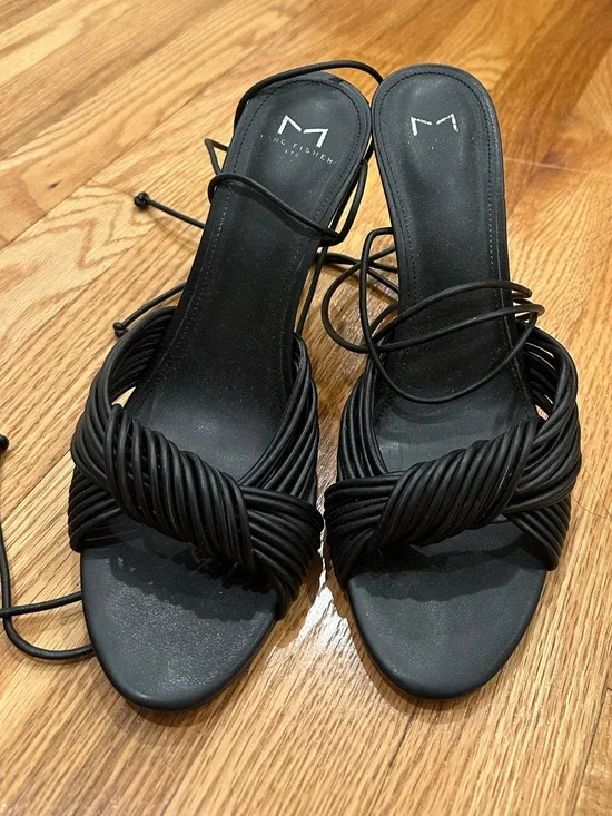 Marc Fisher Black Twisted-Strap Lace-Up Sandals