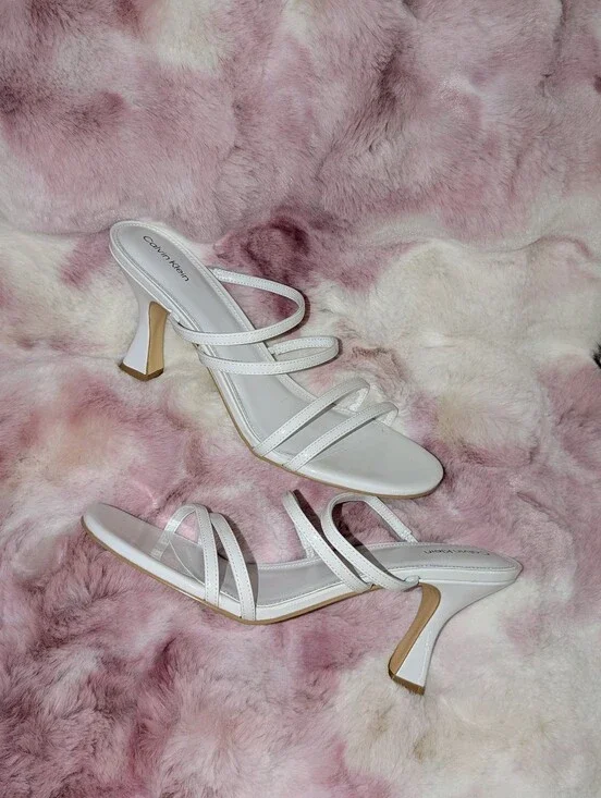 Calvin Klein Jayla White Strappy Mule Heels SZ 10 NWOT