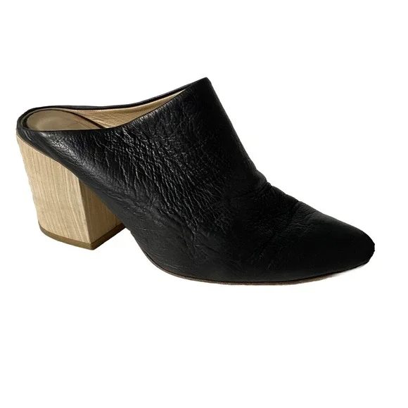 The Shoe Box Black Slip On Leather Almond Toe Mule Block 3