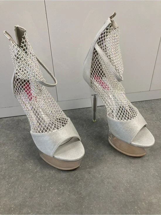 Women's Silver Mesh High Heel Sandals