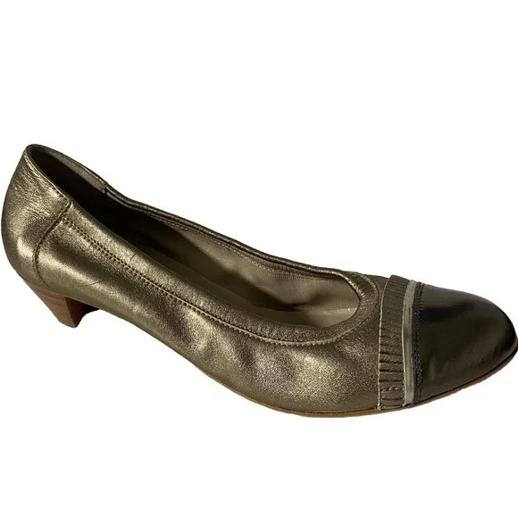 AGL Attilio Giusti Leombruni Pump Ballet Leather Gold Metallic Low Heel …