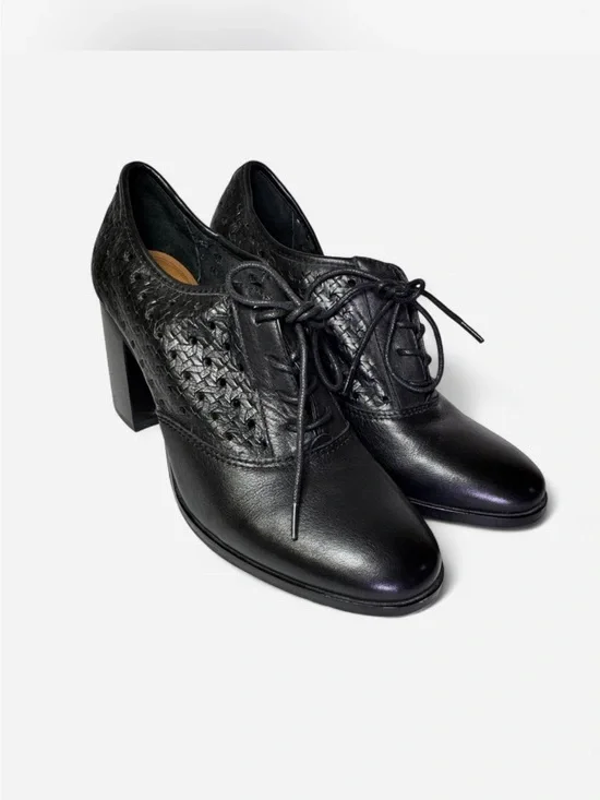 Patricia Nash Woven Leather Lace Up Oxford Block Heels SZ 8.5