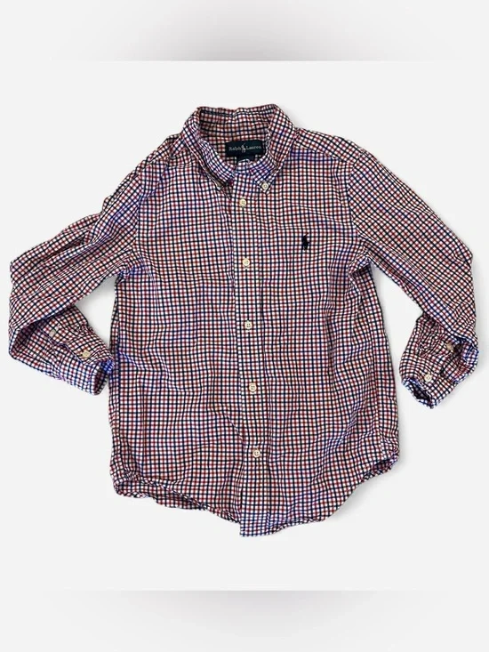 Ralph Lauren Boys Red, White & Blue Plaid Button-Down Shirt