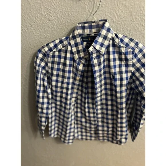 Boys Ralph Lauren blue ‎ Lwhite Plaid long sleeve size Small 8