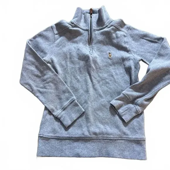POLO RALPH LAUREN Boys SZ S Gray Quarter Zip Turtle Neck Preppy Luxury CabinCore