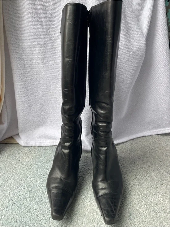 Stuart Weitzman Black Pointed Toe Over-the-Knee Leather Boots