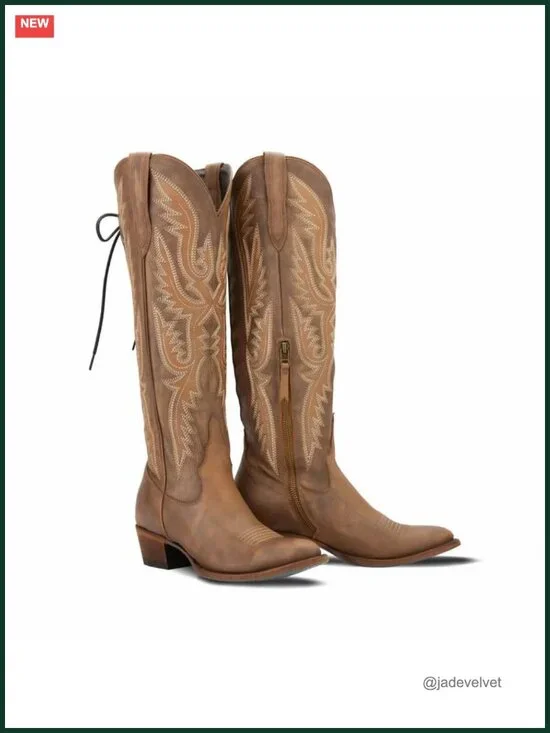 Over the Knee Cowboy Boots Adjustable Thigh High Cowgirl Block Heel