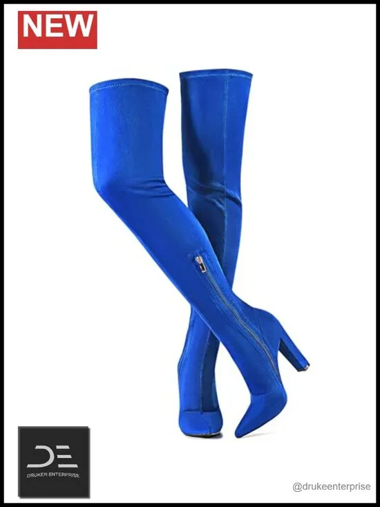 Women's Stretch Suede Over the Knee Thigh High Boots Chunky Heel Pointed Toe