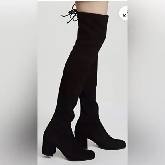 Stuart Weitzman Tieland Over the Knee Thigh High Black Suede Boots size 7.5 M