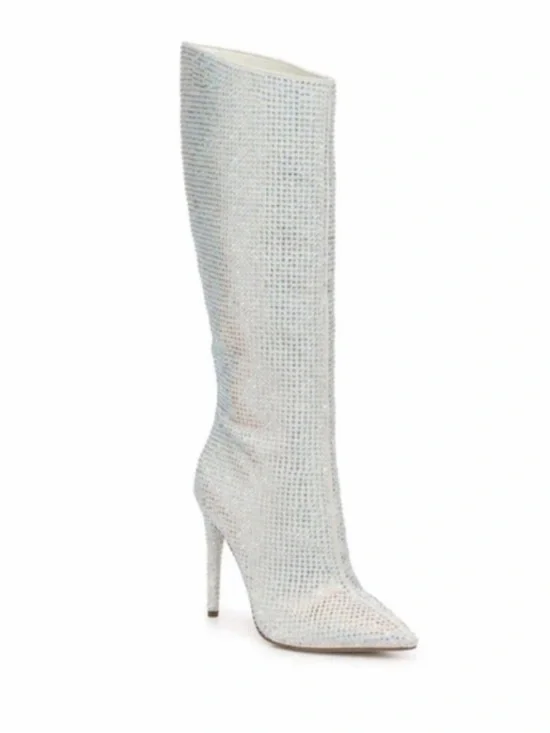 Jennifer Lopez White Crystal Over-the-Knee Stiletto Boot