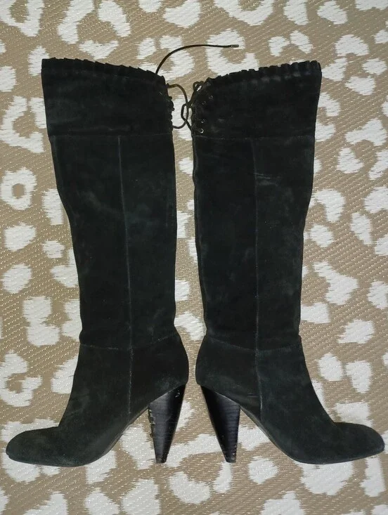 Women’s Black Suede Knee-High Heeled Boots
